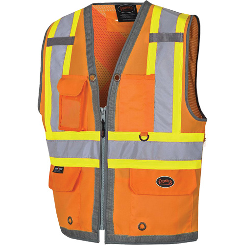 Pioneer Mesh Back Zip Front Surveyor Safety Vest, High Visibility Orange, Small, Polyester WestPier