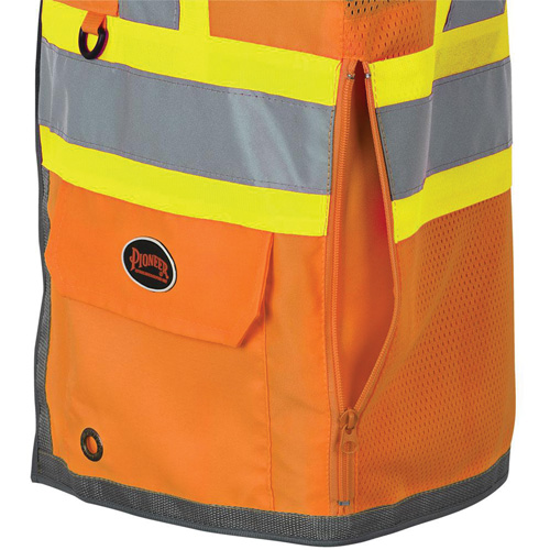 Pioneer Mesh Back Zip Front Surveyor Safety Vest, High Visibility Orange, Small, Polyester WestPier