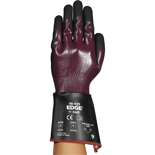 EDGE&reg; 48-939 Gauntlet Gloves, Size 6, 13 Gauge, Nitrile Coated, Polyester/HPPE/Spandex Shell, ASTM ANSI Level A4 WestPier