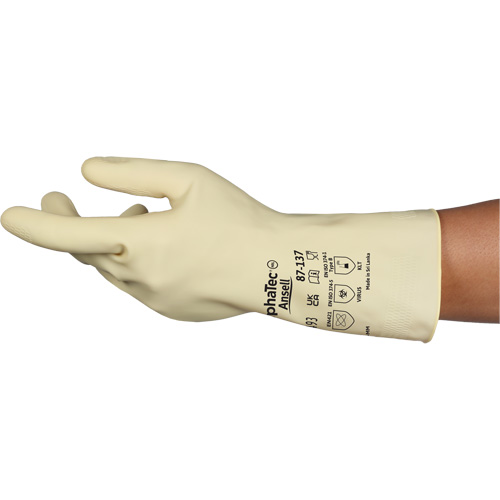 AlphaTec&reg; 87-137 Lightweight Natural Gloves, Size 10, 11.8" L, Rubber Latex, 16-mil WestPier