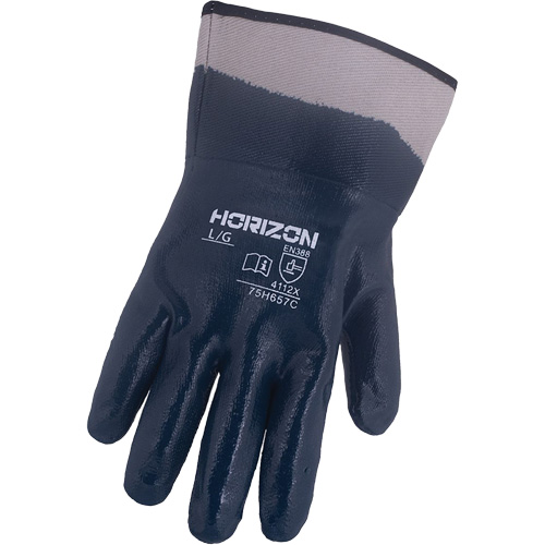 Horizon&reg; Navy Gloves with Pasted Cuffs, Medium, Nitrile Coating, Jersey/Cotton Shell WestPier