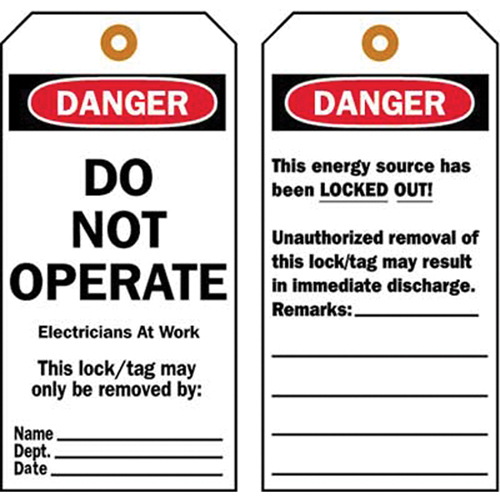 Lockout Tags, Plastic, 3" W x 5-1/2" H, English WestPier