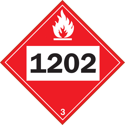 Plaque-&eacute;tiquette TMD 1202 pour liquide inflammable huile combustible, Vinyle adh&eacute;sif WestPier