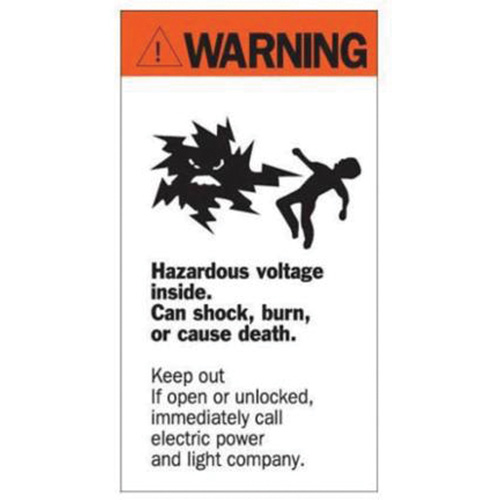 "Warning Hazardous Voltage" Sign, 8" x 4-1/2", Acrylic, English with Pictogram WestPier