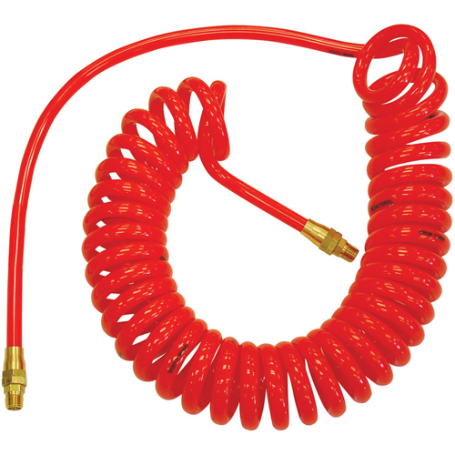 Flexcoil Self-Storing Polyurethane Air Hoses With Fittings, Air, 3/8" ID x 25' L, Polyurethane, 140 PSI at 23 °C WestPier