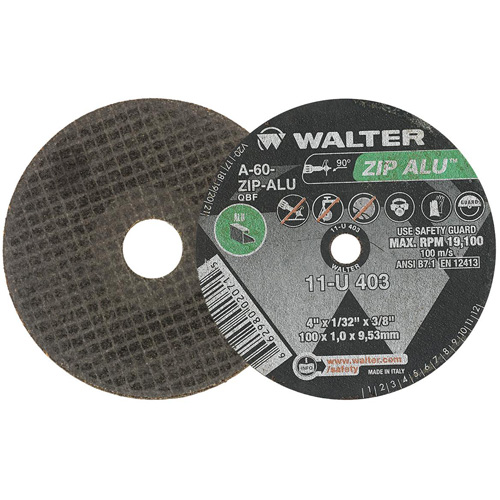Meule ZIP ALU, 4" x 1/32", Arbre de 3/8", Type 1, Oxyde d'aluminium, 19100 Tr/min WestPier