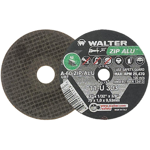ZIP ALU Cutting Wheel, 3" x 1/32", 3/8" Arbor, Type 1, Aluminum Oxide, 25470 RPM WestPier