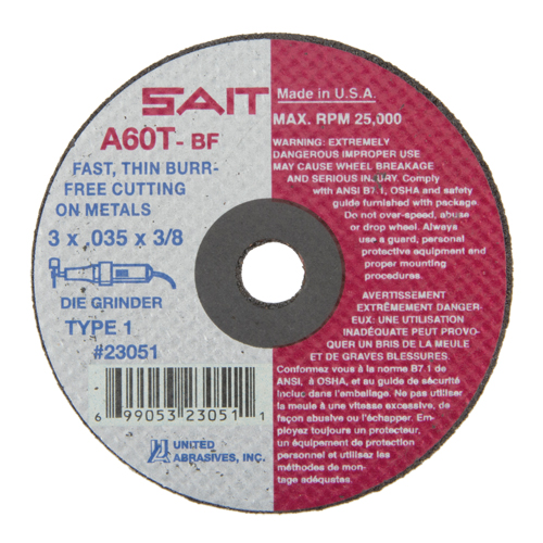 Cut-Off Wheel (A36T), 3" x 0.035", 3/8" Arbor, Type 1, Aluminum Oxide, 25000 RPM WestPier