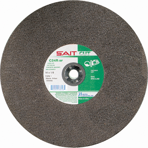 C24R Concrete High Speed Cut-Off Wheel, 14" x 1/8", 1" Arbor, Type 1, Silicon Carbide, 5400 RPM WestPier