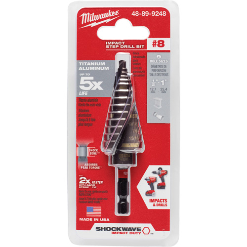 Foret &eacute;tag&eacute; #8 Shockwave Impact Duty, 1/2" - 1", Incr&eacute;ments de 1/16", Titane WestPier