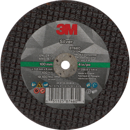 Silver Cut-Off Wheel, 4" x 0.04", 1/4"-28 Arbor, Type 1, Ceramic, 19100 RPM WestPier