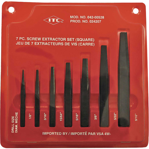 ISE-7 7-Piece Square Screw Extractor Set, For Screw Size 1/8" - 9/16" WestPier