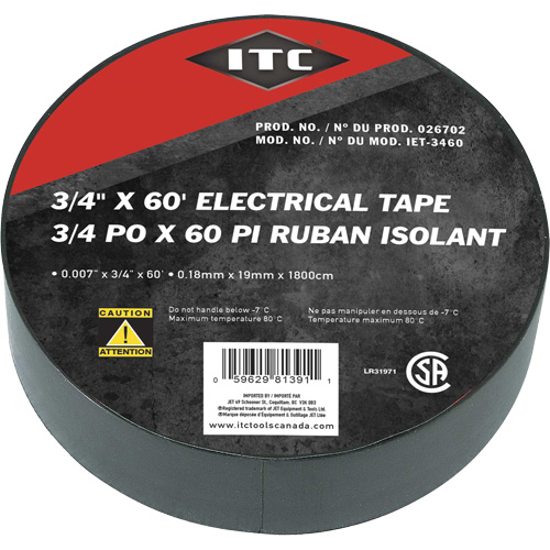 IET-3460 Ruban isolant, Ruban &eacute;lectrique, Rubans isolant, 19 mm (3/4") x 18,28 m (60'), Noir WestPier