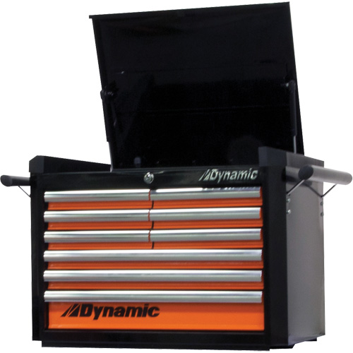 Top Chest, 28" W, 9 Drawers, Black/Orange WestPier