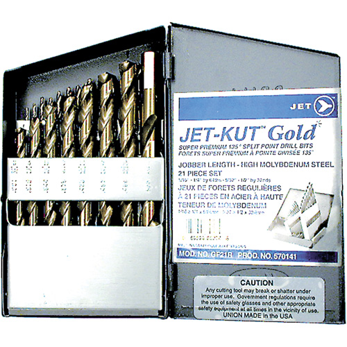 Jeu de forets de premi&egrave;re qualit&eacute; GF21R Jet-Kut GOLD, 21 morceaux, Acier WestPier
