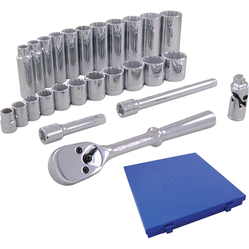 Jeu de douilles m&eacute;triques et accessoires, 26 Mcx, Prise de 3/8", Profond WestPier