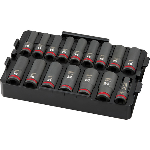 Jeu de douilles profondes 3/8" Shockwave Impact Duty Packout, 16 Mcx, Chocs, Prise de 1/2", Profond WestPier