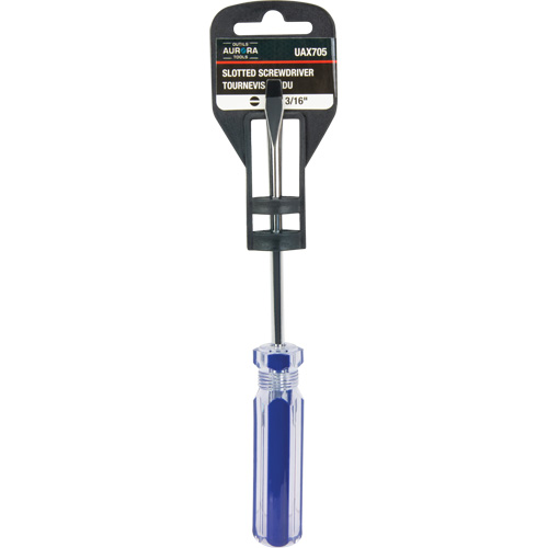 Tournevis &agrave; fente bleu transparent avec bandes, Tige de 3/16", Ronde, Prise en Plastique WestPier