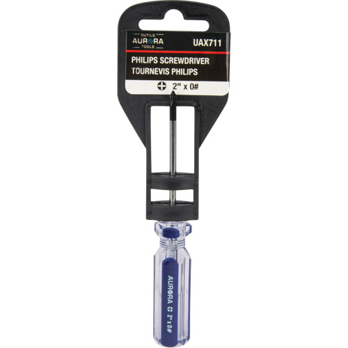Tournevis Philips bleu transparent avec bandes, #0, Prise Plastique WestPier