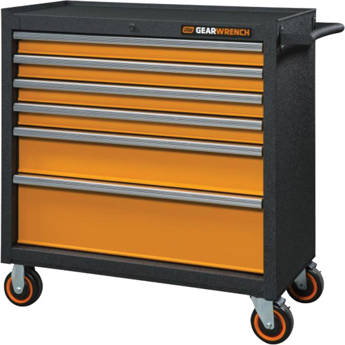 Armoire roulante pour outils s&eacute;rie GSX, 6 tiroirs, 36" la x 18-1/5" p x 37-2/5" h, Noir/Orange WestPier