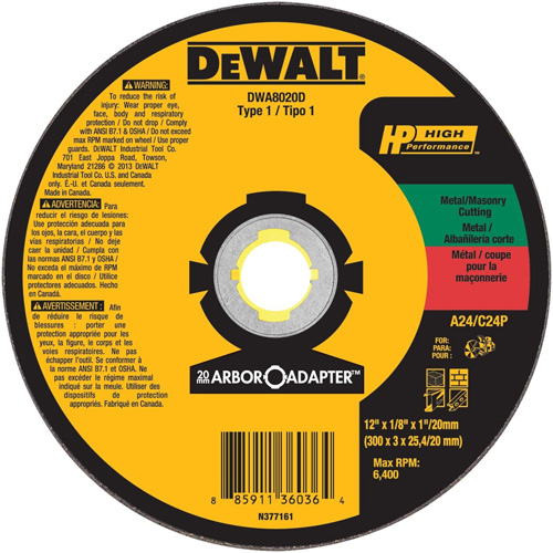 High Performance Cutting Wheel for Circular Saws, 12" x 1/8" Arbor, Aluminum Oxide WestPier