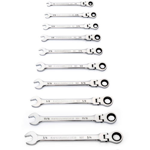 90-Tooth 12 Point SAE Wrench Set, Flex Head/Ratcheting Combination, 10 Pieces, Imperial WestPier