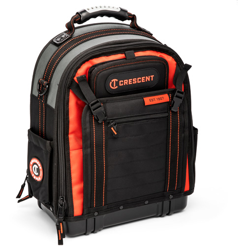 Tradesman Backpack, 18" L x 10" W, Black/Grey/Orange, Polyester WestPier