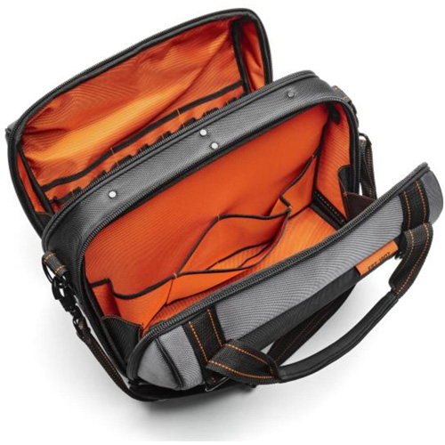 17" Tradesman Closed Top Tool Bag, Polyester, 3 Pockets, Black/Grey/Orange WestPier