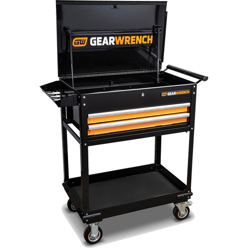 Utility Cart, 2 Drawers, 32-1/2" W x 42" H, Black/Orange WestPier