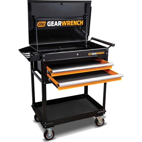 Utility Cart, 2 Drawers, 32-1/2" W x 42" H, Black/Orange WestPier