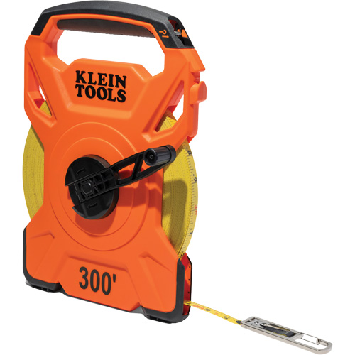 Open Reel Tape Measure with Single Hook and Carabiner, 1/2" x 300', 1/10" Graduations WestPier