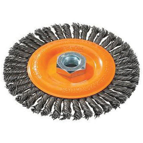 Stringer Bead Knotted Wire Brush, 4" Dia., 0.02" Fill, 5/8"-11 Arbor, Steel WestPier