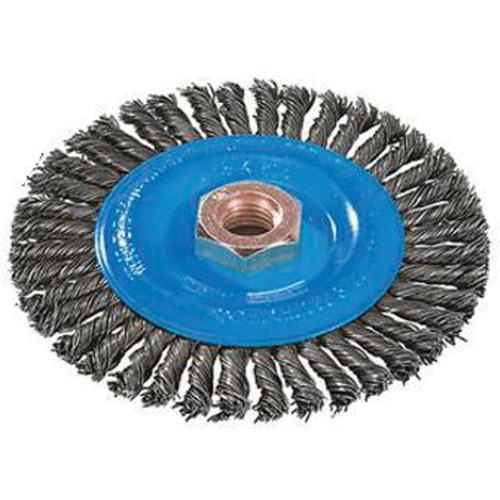 Stringer Bead Knotted Wire Brush, 4" Dia., 0.02" Fill, 5/8"-11 Arbor, Aluminum/Stainless Steel WestPier