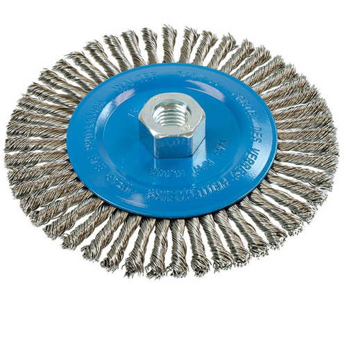 Knot-Twisted Stringer Bead Wire Wheel, 6" Dia., 0.02" Fill, 5/8"-11 Arbor, Aluminum/Stainless Steel WestPier