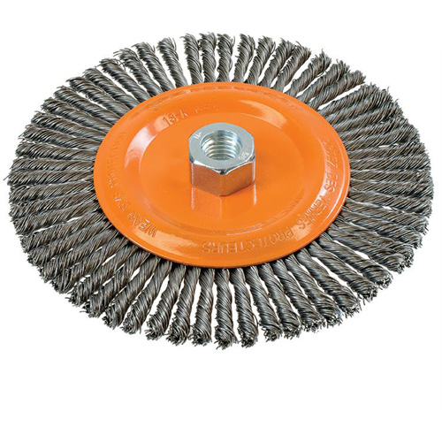 Stringer Bead Knotted Wire Brush, 6-7/8" Dia., 0.02" Fill, 5/8"-11 Arbor, Steel WestPier