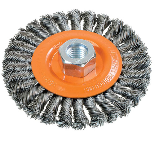 Wide Knotted Wire Wheel Brush, 4-1/2" Dia., 0.02" Fill, 5/8"-11 Arbor, Steel WestPier