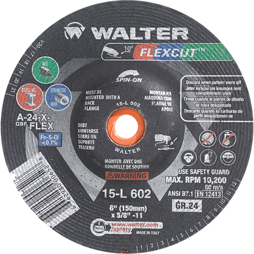 Meules &agrave; moyeu d&eacute;port&eacute; Flexcut, 4-1/2", 60 Grain, Oxyde d'aluminium, 13 300 Tr/min, 5/8"-11, Type 29 WestPier