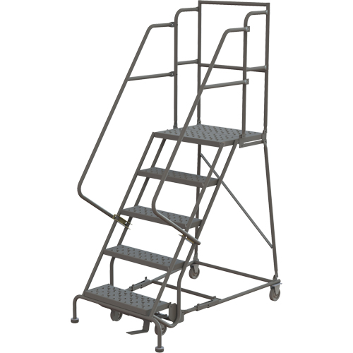 Deep Top Step Rolling Ladder, 5 Steps, 16" Step Width, 50" Platform Height, Steel WestPier
