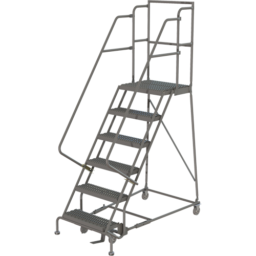 Escabeaux roulants &agrave; dessus profond, 6 marches, Largeur de la marche 16", Hauteur de la plateforme 60", Acier WestPier