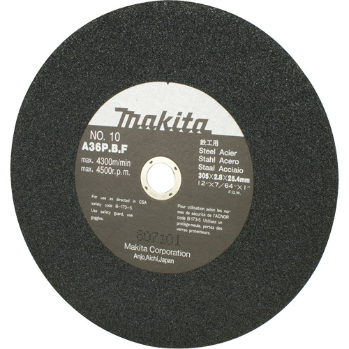 Meule abrasive pour scies &agrave; tronçonner et meuleuses dangle, 12" x 7/64", Arbre de 1", 4500 Tr/min WestPier