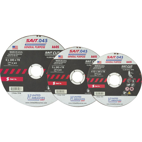 High Speed Cut-Off Wheel, 14" x 0.045", 1/4" Arbor, Type 1, Aluminum Oxide, 19000 RPM WestPier