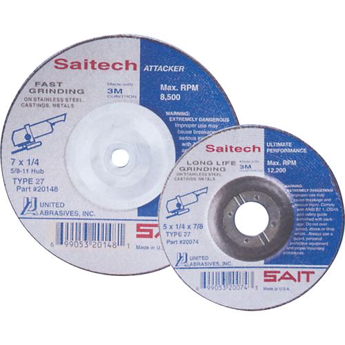 Saitech Ultimate Performance Grinding Wheel, 4" x 1/4", 3/8" Arbor, Aluminum Oxide, Type 27 WestPier