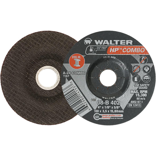 Meule combin&eacute;e HP Combo &agrave; moyeu d&eacute;port&eacute;, 4" x 1/8", Arbre de 5/8", Type 27 WestPier