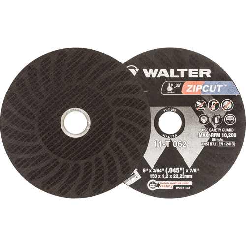 Zipcut Reinforced Cut-Off Wheel, 6" x 3/64", 7/8" Arbor, Type 1, Aluminum Oxide, 10200 RPM WestPier