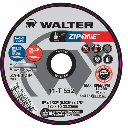 Meule &agrave; tronçonner Zip One, 4-1/2" x 1/32", Arbre de 7/8", Type 1 WestPier