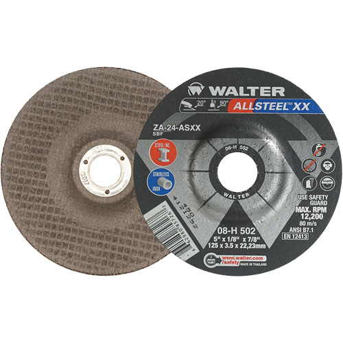 Meules &agrave; moyeu d&eacute;port&eacute; ALLSTEEL XX, 5" x 1/8", Arbre de 7/8", Type 27, Alumine de zirconium, 12 200 Tr/min WestPier