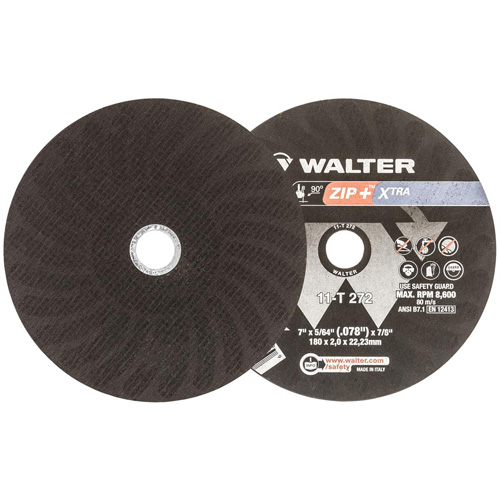 Meule &agrave; tronçonner pour usage intensif Zip+Xtra, 7" x 5/64", Arbre de 7/8", Type 1, Oxyde d'aluminium, 8600 Tr/min WestPier