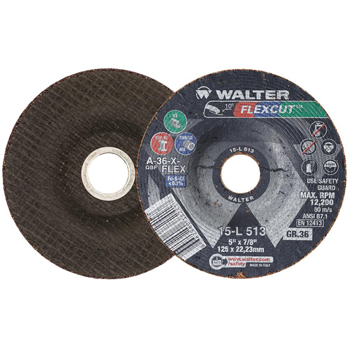 Meule FLEXCUT, 5", 36 Grain, Oxyde d'aluminium, 7/8", 12 200 Tr/min, Type 29 WestPier