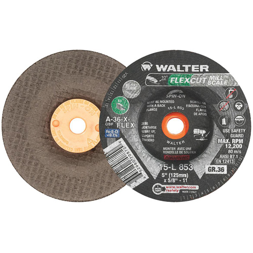 Meule FLEXCUT MILL SCALE, 5", 36 Grain, Oxyde d'aluminium, 5/8"-11, 12 200 Tr/min, Type 29 WestPier