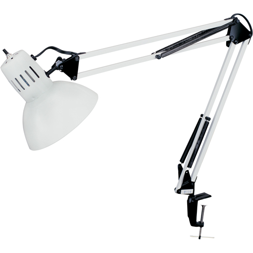 Swing Arm Clamp-On Desk Lamps, 100 W, Incandescent, C-Clamp, 36" Neck, White WestPier